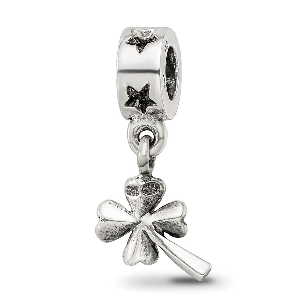 Alternate view of the Sterling Silver Four Leaf Clover Dangle Bead Charm by The Black Bow Jewelry Co.
