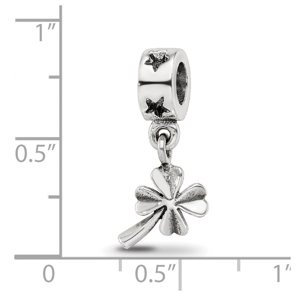 Alternate view of the Sterling Silver Four Leaf Clover Dangle Bead Charm by The Black Bow Jewelry Co.