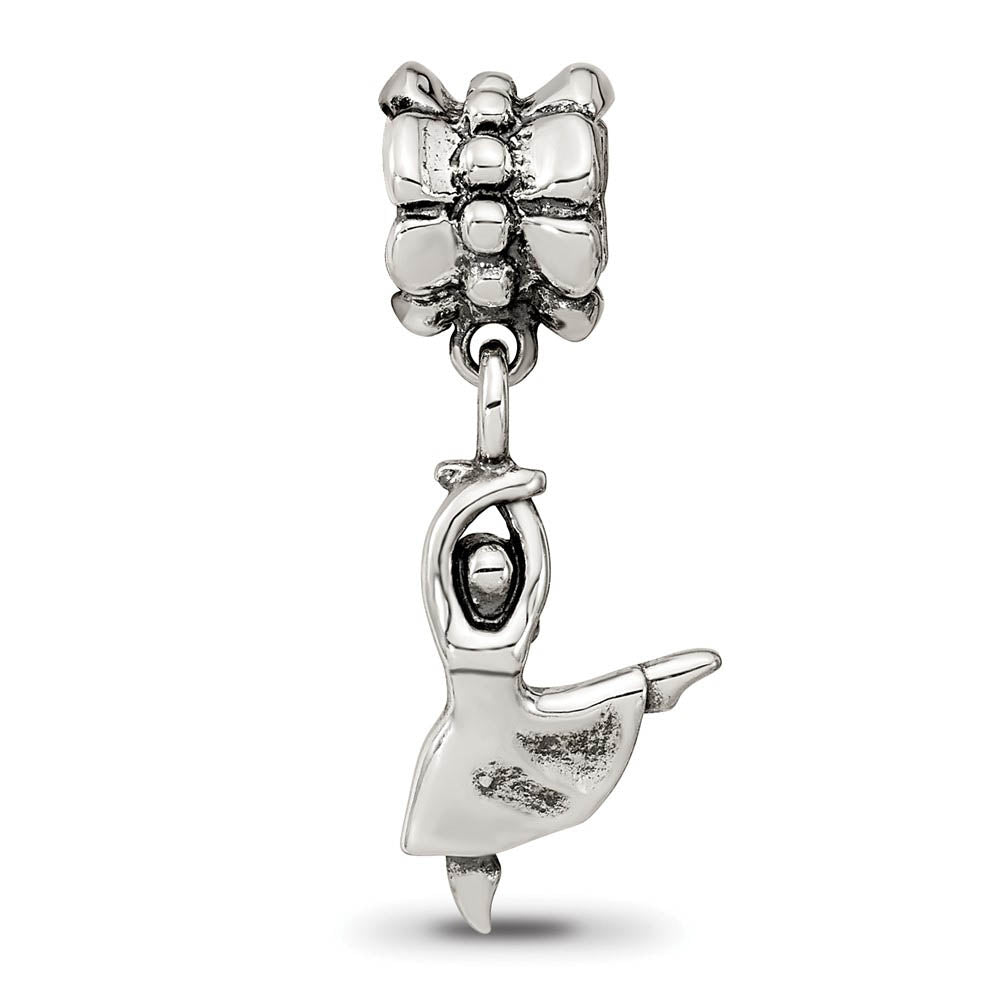 Alternate view of the Sterling Silver Ballet Dancer Dangle Bead Charm by The Black Bow Jewelry Co.