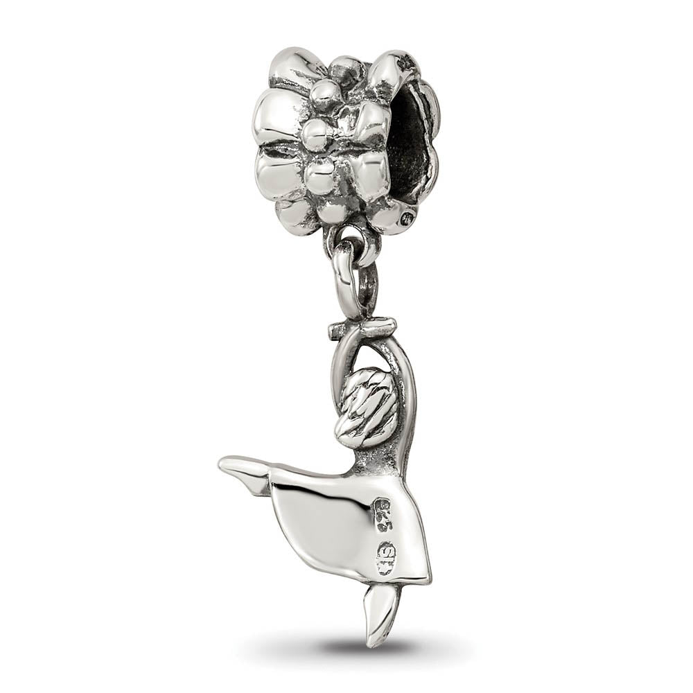 Alternate view of the Sterling Silver Ballet Dancer Dangle Bead Charm by The Black Bow Jewelry Co.