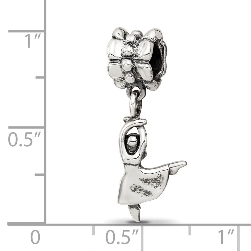 Alternate view of the Sterling Silver Ballet Dancer Dangle Bead Charm by The Black Bow Jewelry Co.