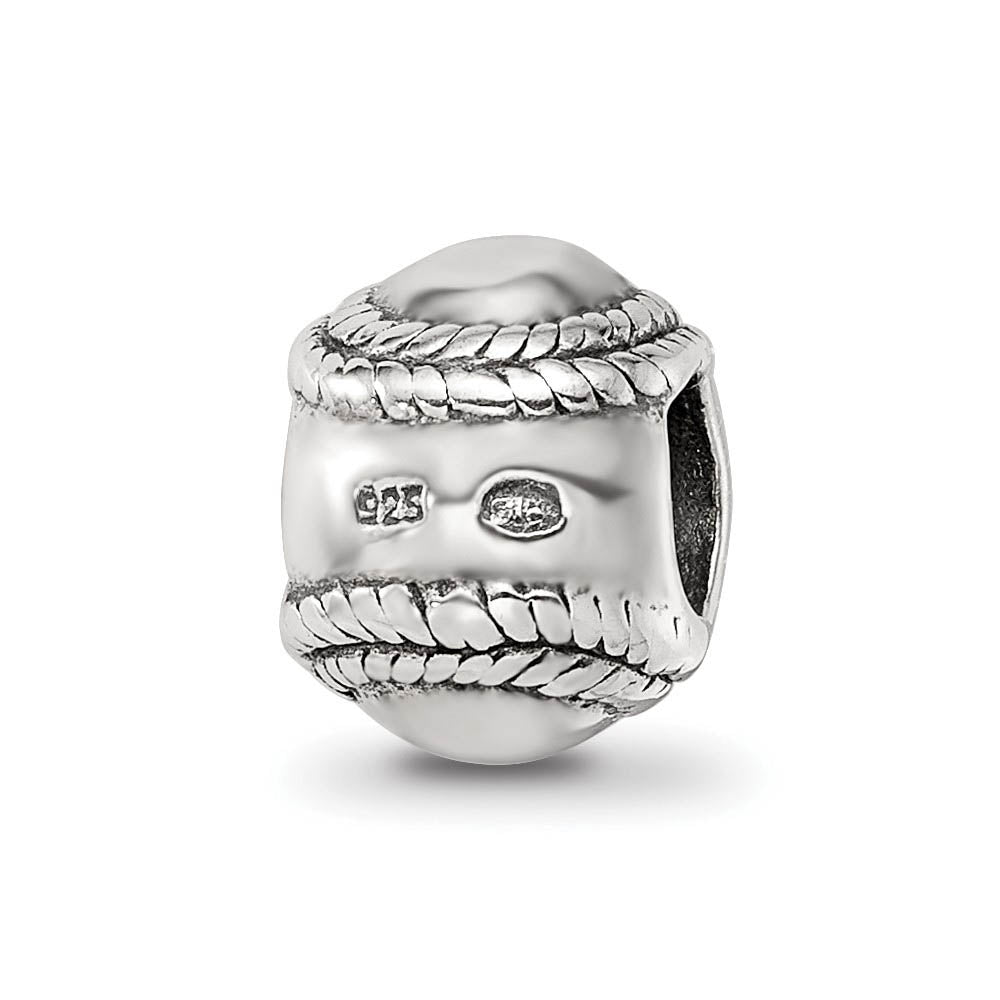 Alternate view of the Sterling Silver Baseball Bead Charm by The Black Bow Jewelry Co.