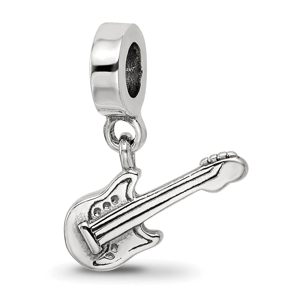 Sterling Silver Electric Guitar Bead Charm, Item B9389 by The Black Bow Jewelry Co.