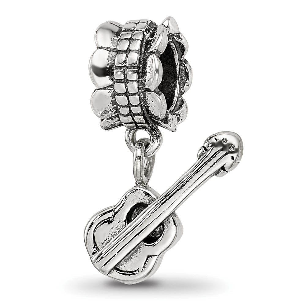 Sterling Silver Guitar Dangle Bead Charm, Item B9390 by The Black Bow Jewelry Co.
