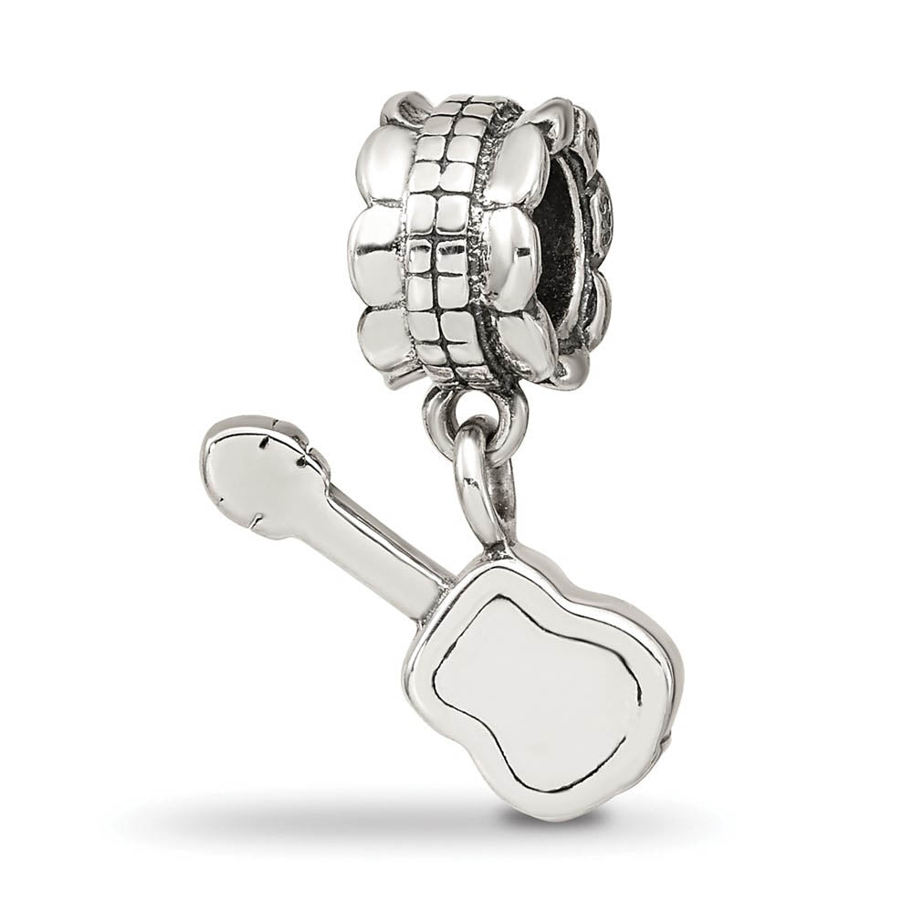Alternate view of the Sterling Silver Guitar Dangle Bead Charm by The Black Bow Jewelry Co.