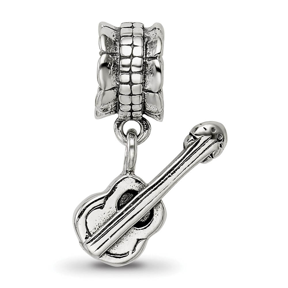 Alternate view of the Sterling Silver Guitar Dangle Bead Charm by The Black Bow Jewelry Co.