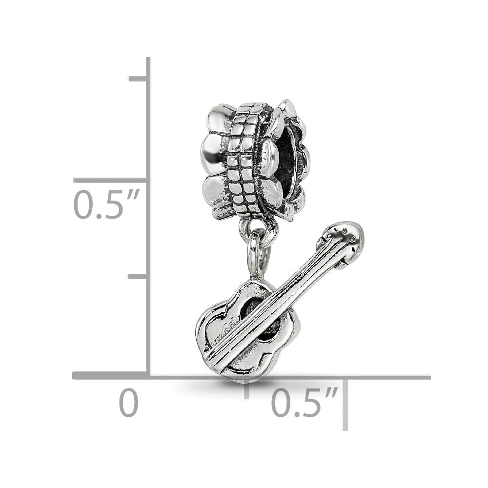 Alternate view of the Sterling Silver Guitar Dangle Bead Charm by The Black Bow Jewelry Co.
