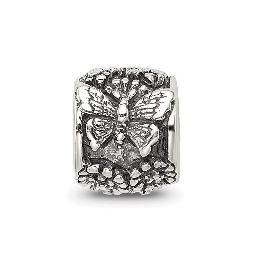 Alternate view of the Sterling Silver Butterfly Barrel, Bali Bead Charm by The Black Bow Jewelry Co.