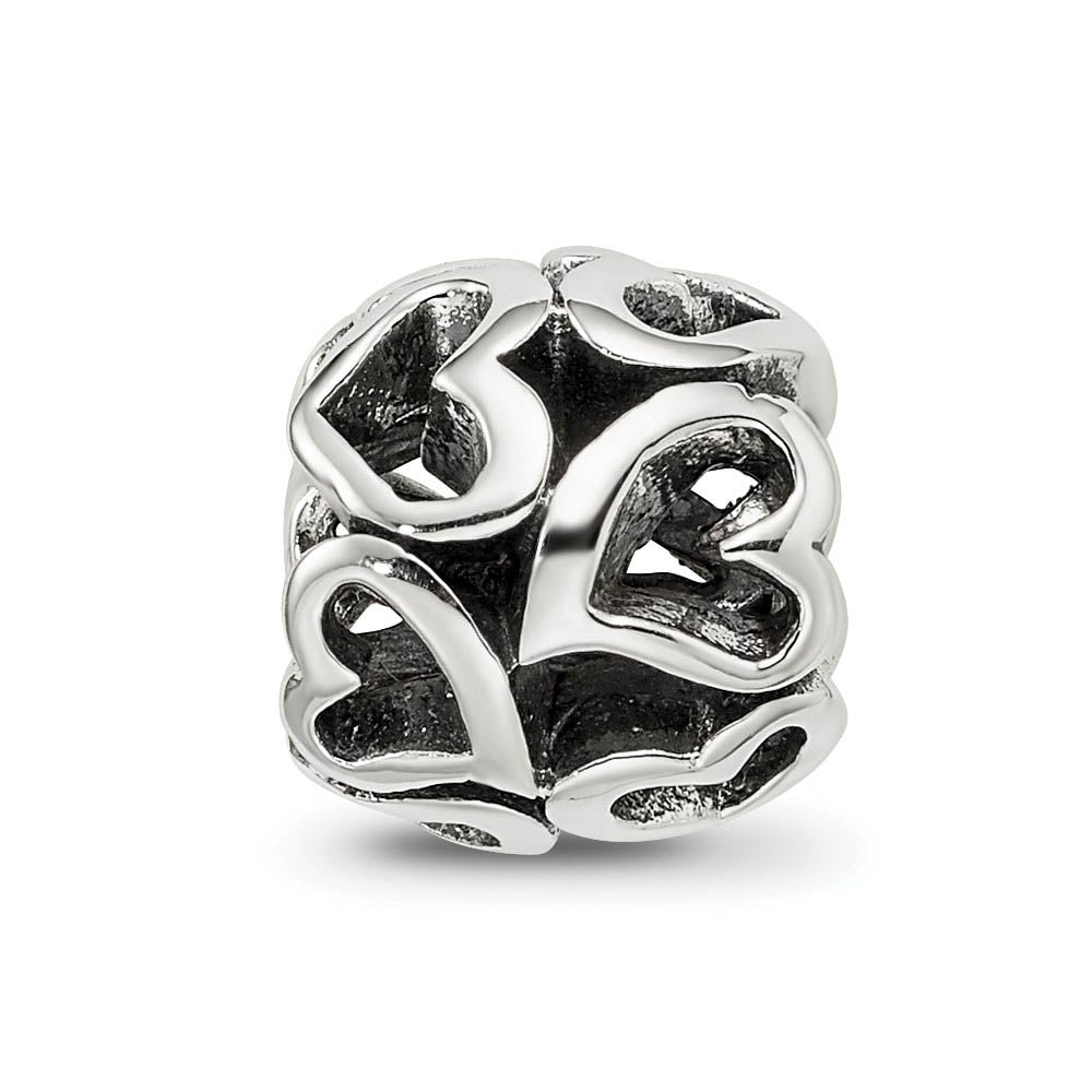 Alternate view of the Sterling Silver Open Heart Bead Charm by The Black Bow Jewelry Co.