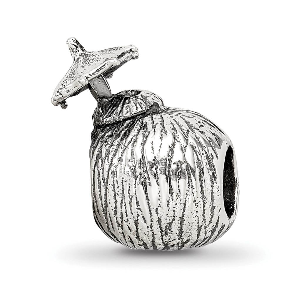 Alternate view of the Sterling Silver Coconut Drink Bead Charm by The Black Bow Jewelry Co.