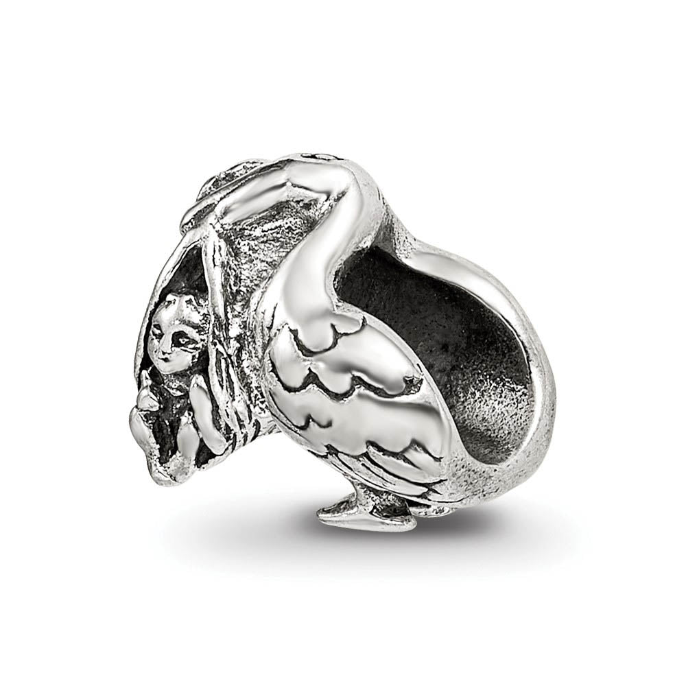 Sterling Silver Delivery Stork Bead Charm, Item B9417 by The Black Bow Jewelry Co.