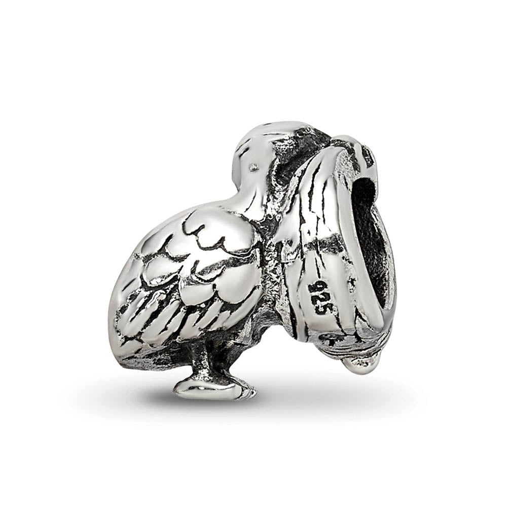 Alternate view of the Sterling Silver Delivery Stork Bead Charm by The Black Bow Jewelry Co.