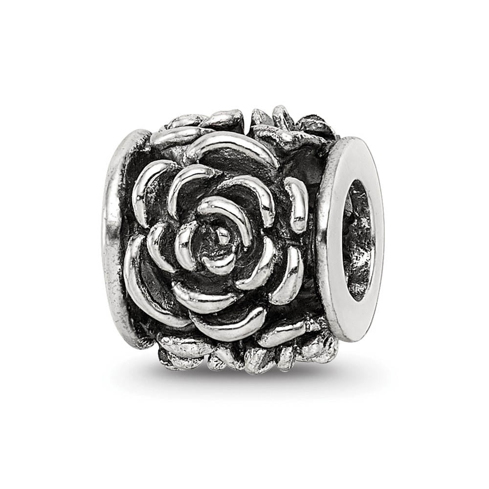Sterling Silver Rose Bali Bead Charm, Item B9432 by The Black Bow Jewelry Co.