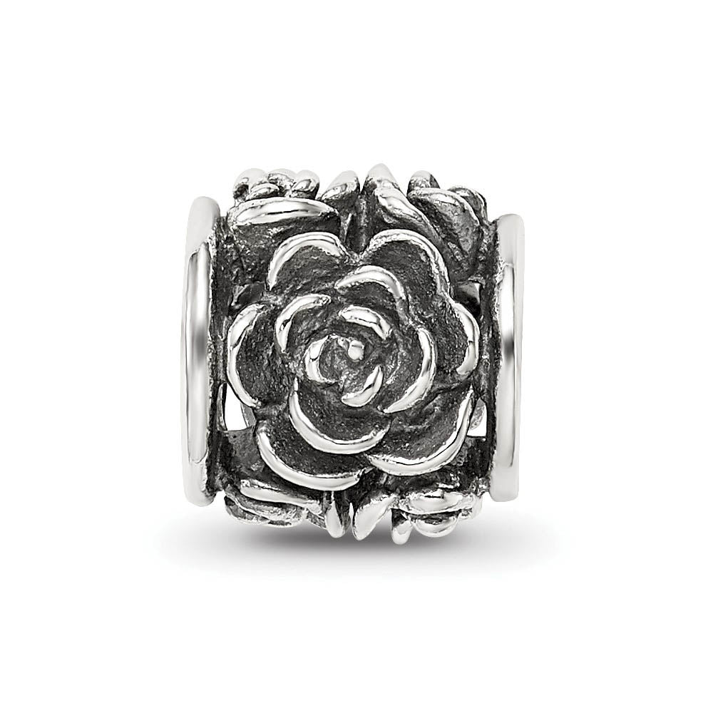 Alternate view of the Sterling Silver Rose Bali Bead Charm by The Black Bow Jewelry Co.
