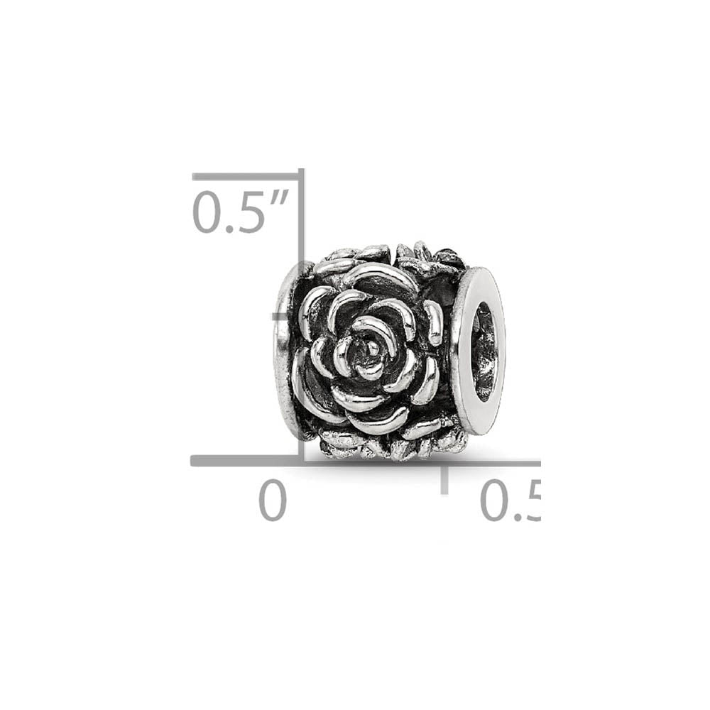 Alternate view of the Sterling Silver Rose Bali Bead Charm by The Black Bow Jewelry Co.