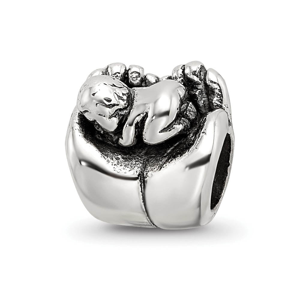 Sterling Silver Baby in Hands Bead Charm, Item B9441 by The Black Bow Jewelry Co.