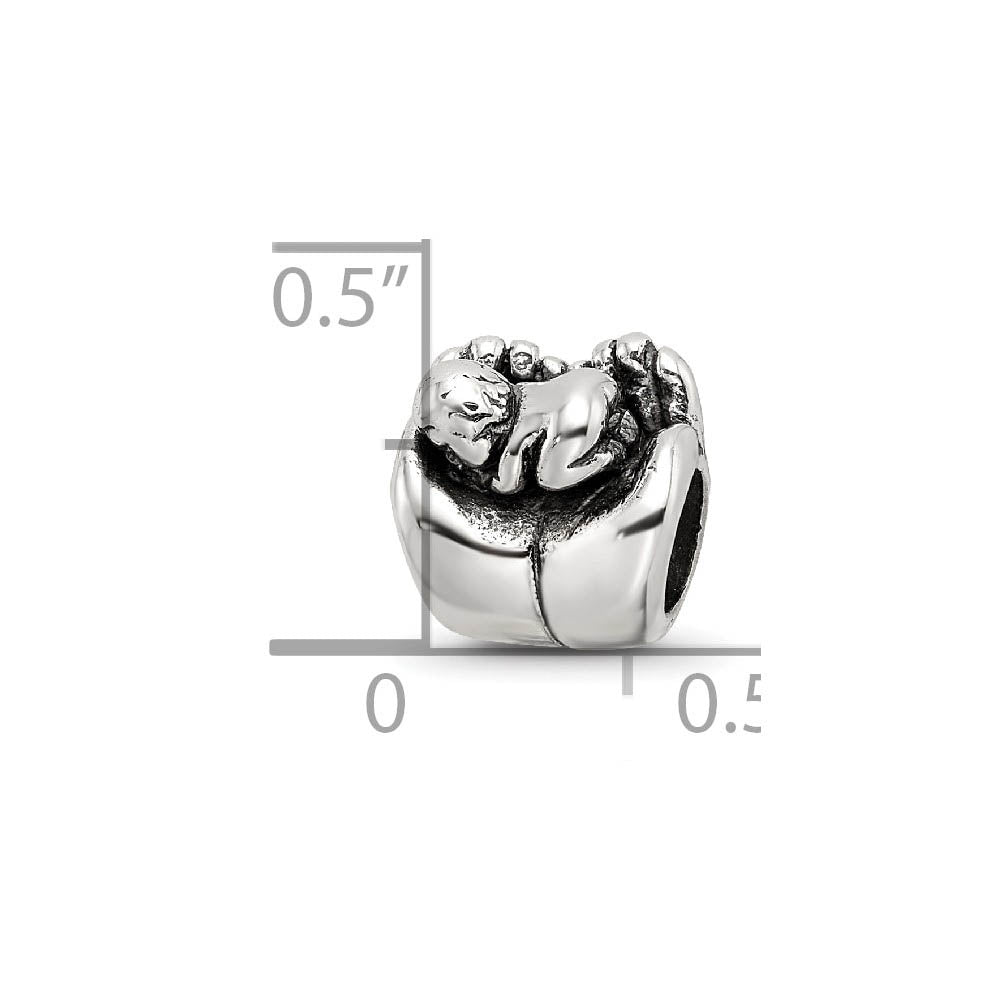Alternate view of the Sterling Silver Baby in Hands Bead Charm by The Black Bow Jewelry Co.