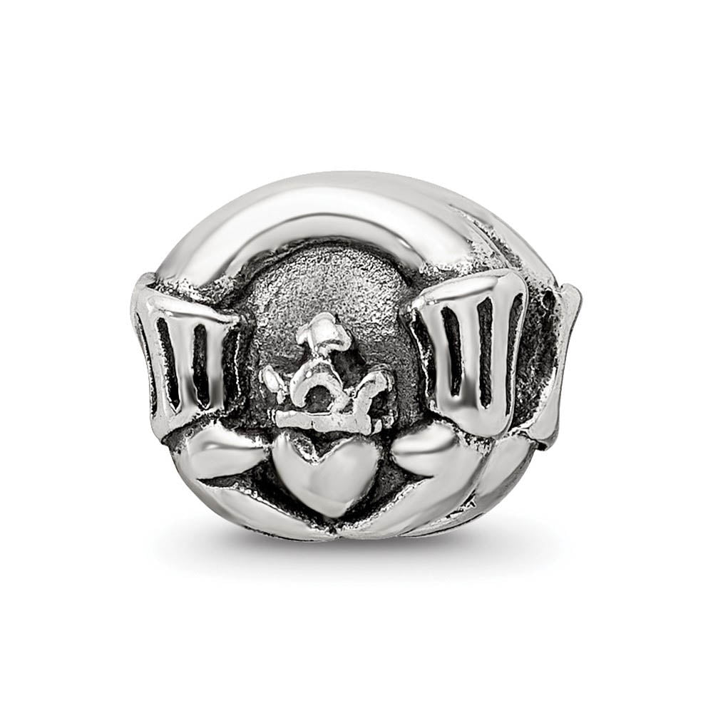 Sterling Silver Claddagh Bead Charm, Item B9445 by The Black Bow Jewelry Co.