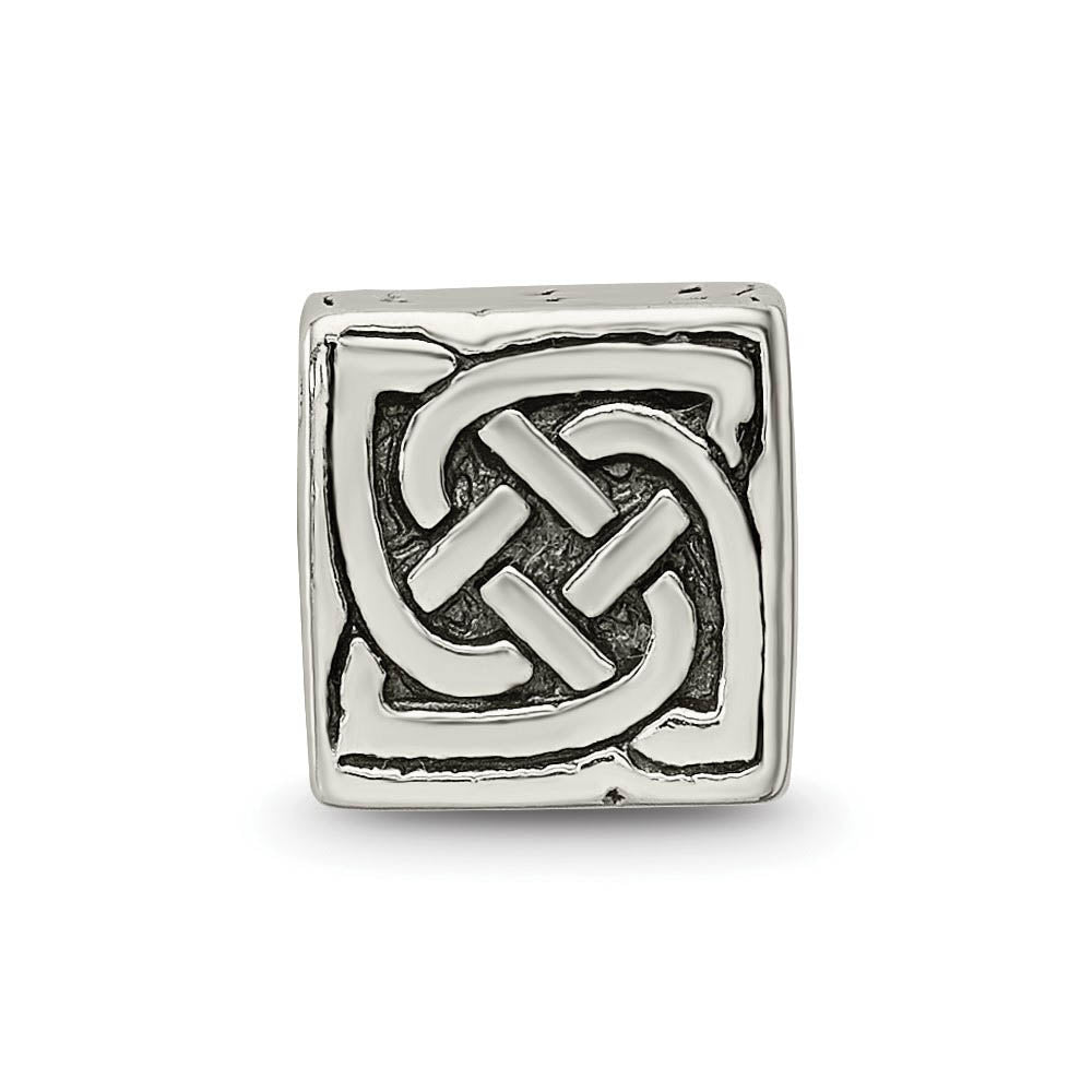 Alternate view of the Sterling Silver Celtic Block Bead Charm by The Black Bow Jewelry Co.