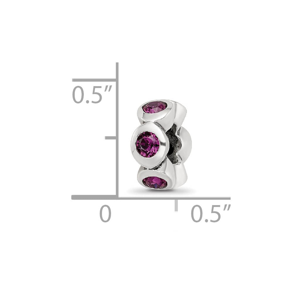 Alternate view of the Sterling Silver February Crystal Birthstone, 6-Stone Bead Charm by The Black Bow Jewelry Co.