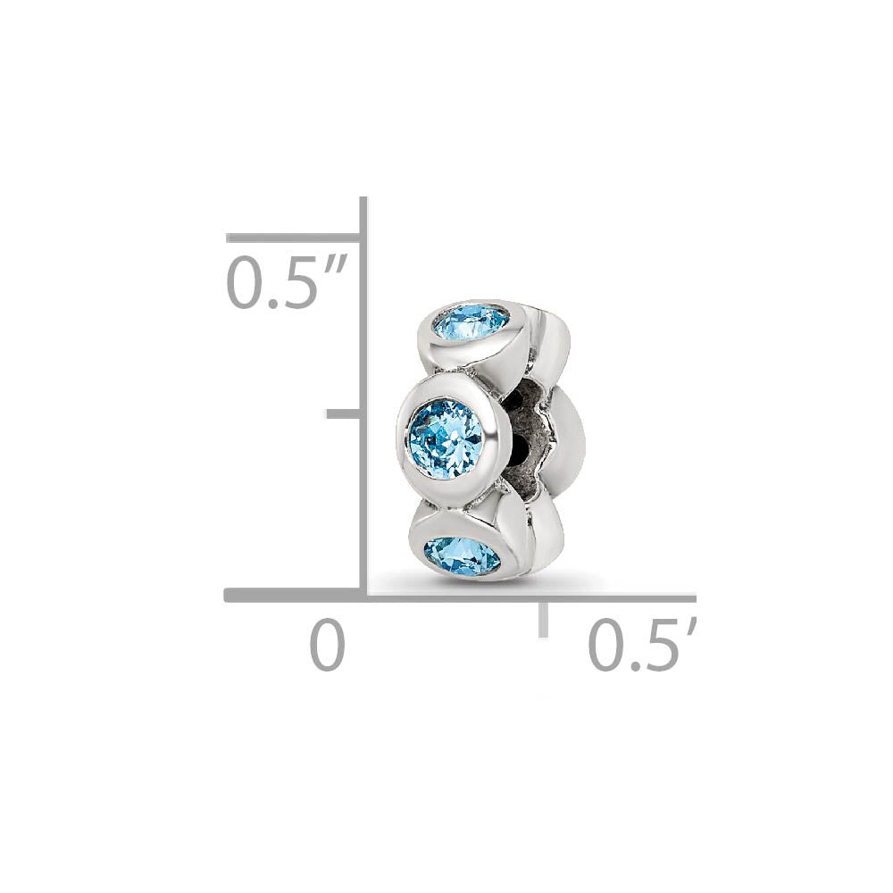 Alternate view of the Sterling Silver March Crystal Birthstone, 6-Stone Bead Charm by The Black Bow Jewelry Co.