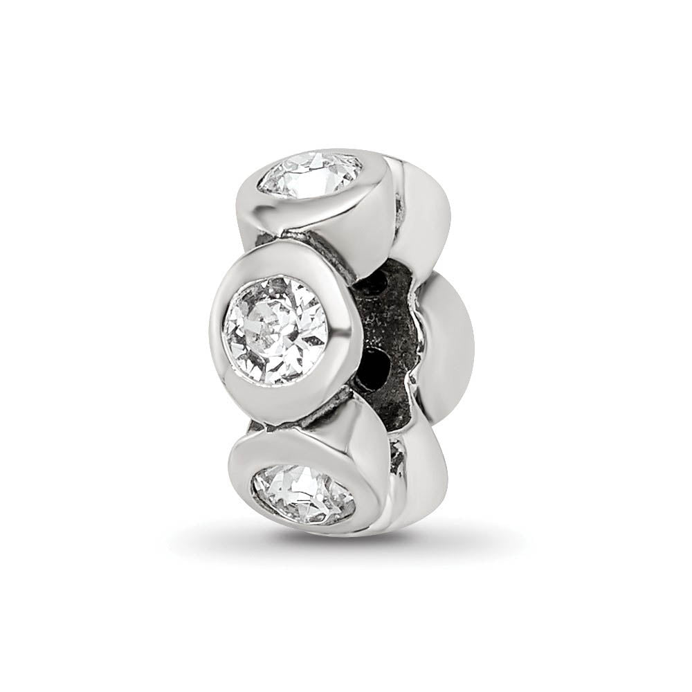 Sterling Silver April Crystal Birthstone, 6-Stone Bead Charm, Item B9451 by The Black Bow Jewelry Co.