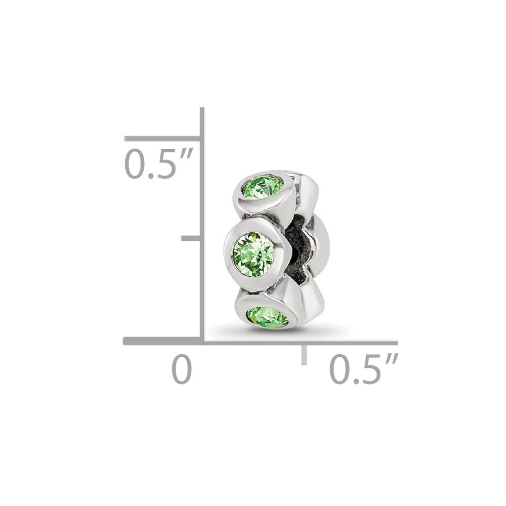 Alternate view of the Sterling Silver August Crystal Birthstone, 6-Stone Bead Charm by The Black Bow Jewelry Co.