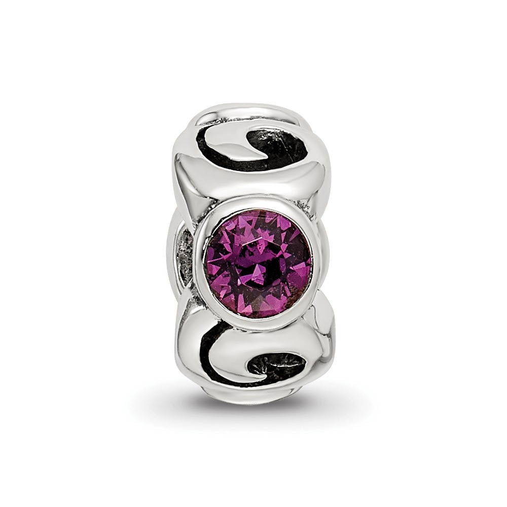 Alternate view of the Sterling Silver February Crystal Birthstone, 3-Stone Bead Charm by The Black Bow Jewelry Co.