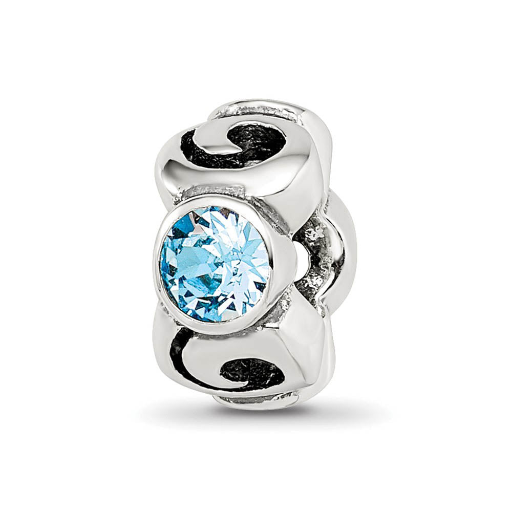 Sterling Silver March Crystal Birthstone, 3-Stone Bead Charm, Item B9462 by The Black Bow Jewelry Co.