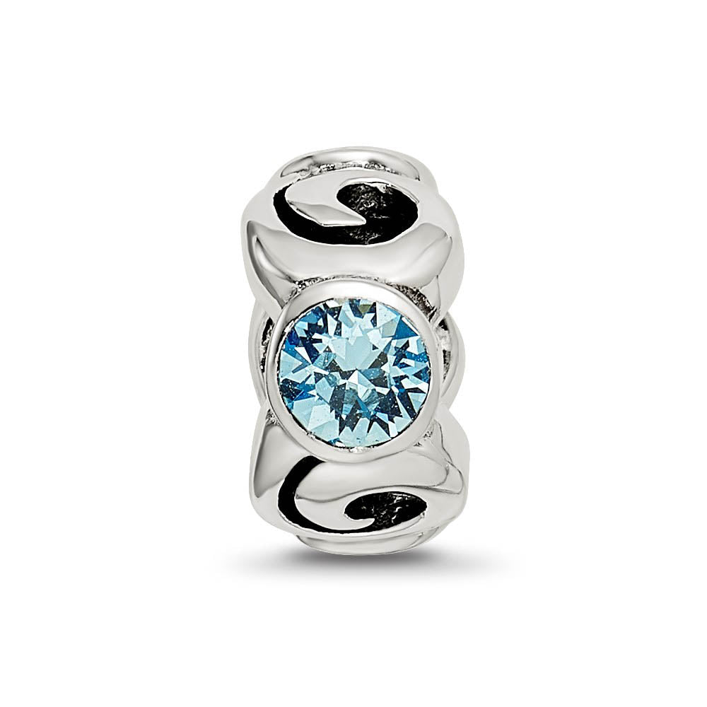 Alternate view of the Sterling Silver March Crystal Birthstone, 3-Stone Bead Charm by The Black Bow Jewelry Co.