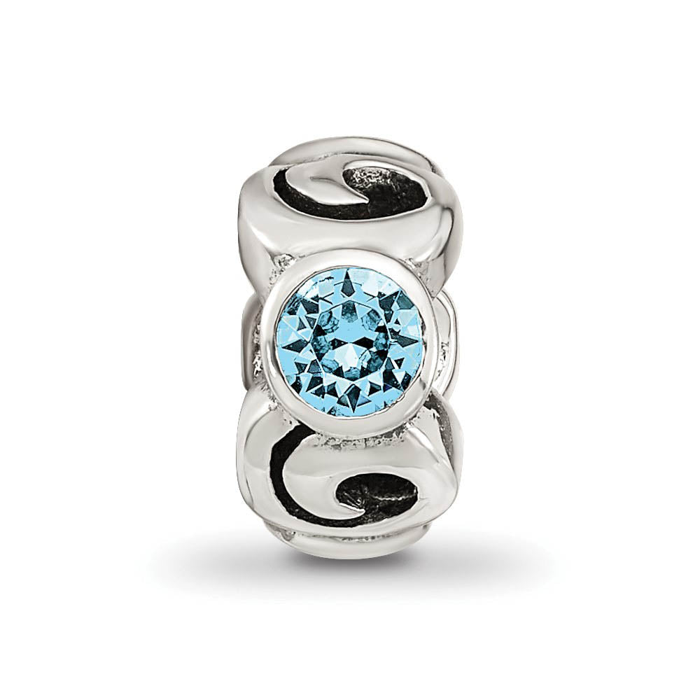 Alternate view of the Sterling Silver March Crystal Birthstone, 3-Stone Bead Charm by The Black Bow Jewelry Co.