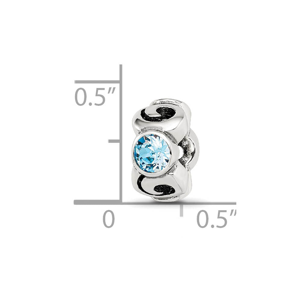 Alternate view of the Sterling Silver March Crystal Birthstone, 3-Stone Bead Charm by The Black Bow Jewelry Co.