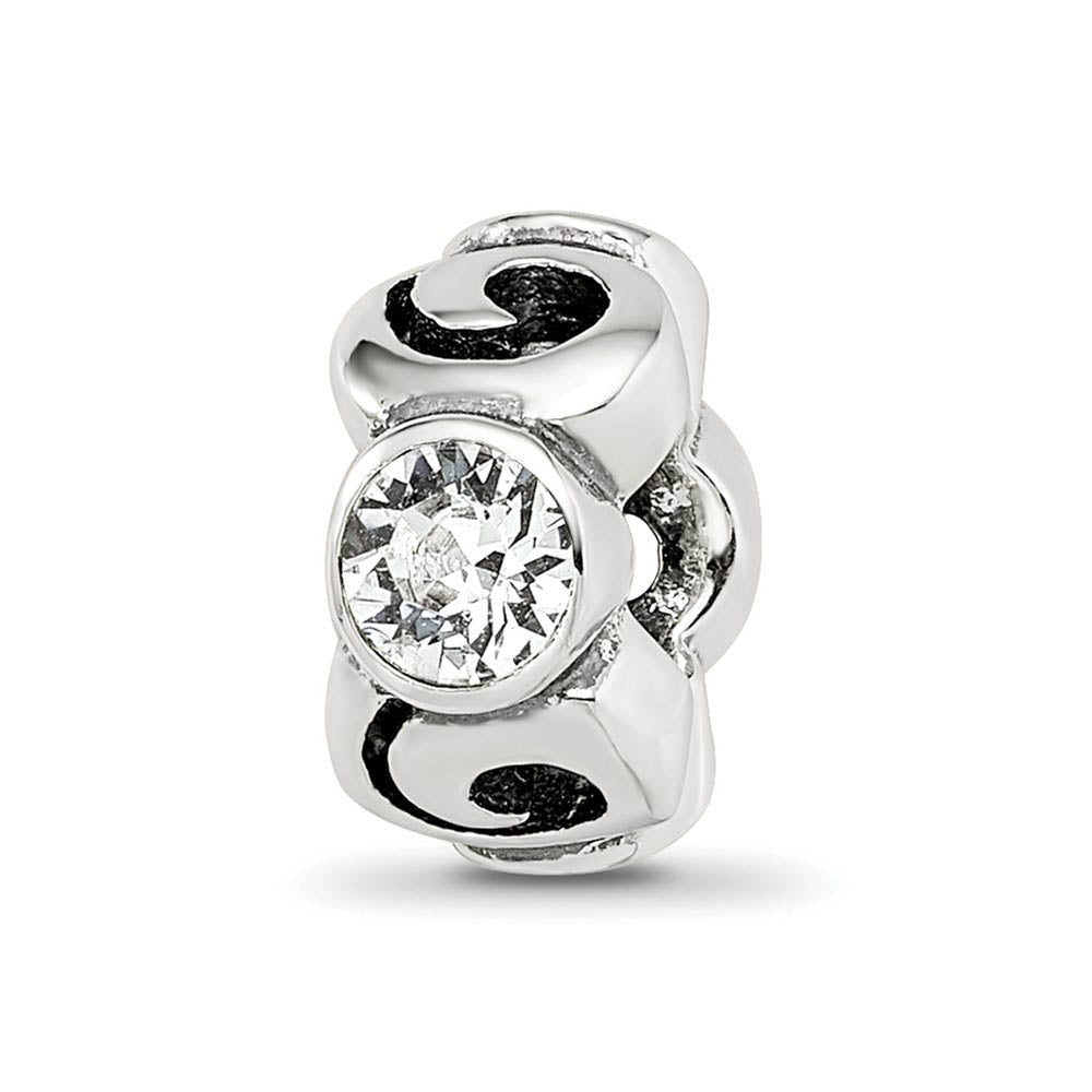 Sterling Silver April Crystal Birthstone, 3-Stone Bead Charm, Item B9463 by The Black Bow Jewelry Co.