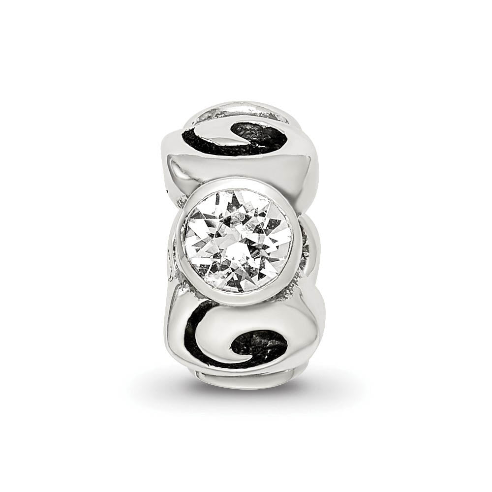 Alternate view of the Sterling Silver April Crystal Birthstone, 3-Stone Bead Charm by The Black Bow Jewelry Co.
