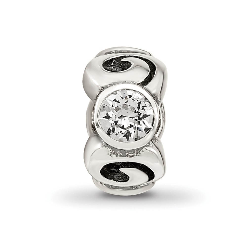Alternate view of the Sterling Silver April Crystal Birthstone, 3-Stone Bead Charm by The Black Bow Jewelry Co.