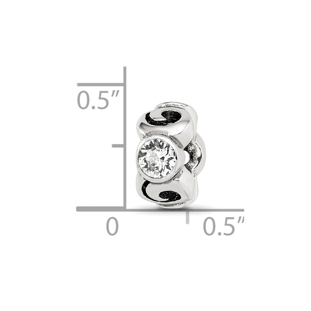 Alternate view of the Sterling Silver April Crystal Birthstone, 3-Stone Bead Charm by The Black Bow Jewelry Co.