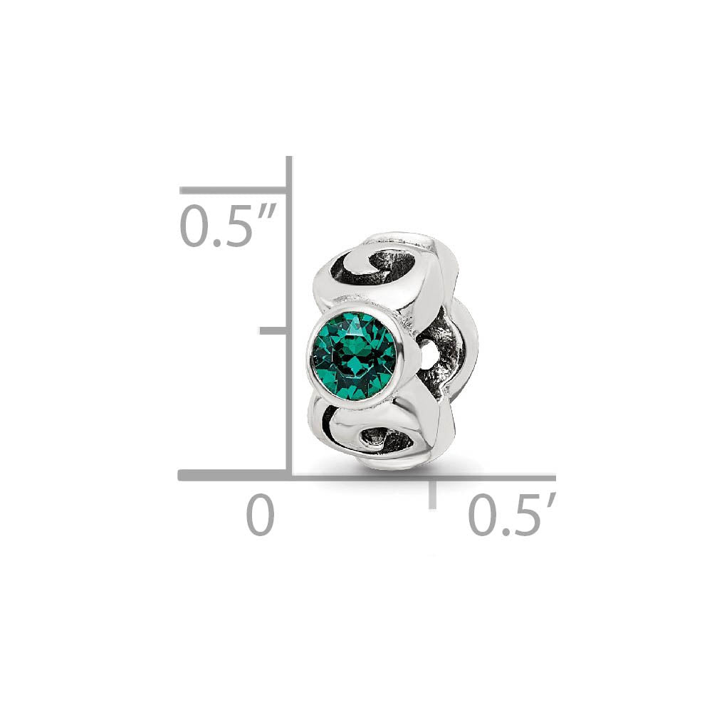 Alternate view of the Sterling Silver May Crystal Birthstone, 3-Stone Bead Charm by The Black Bow Jewelry Co.