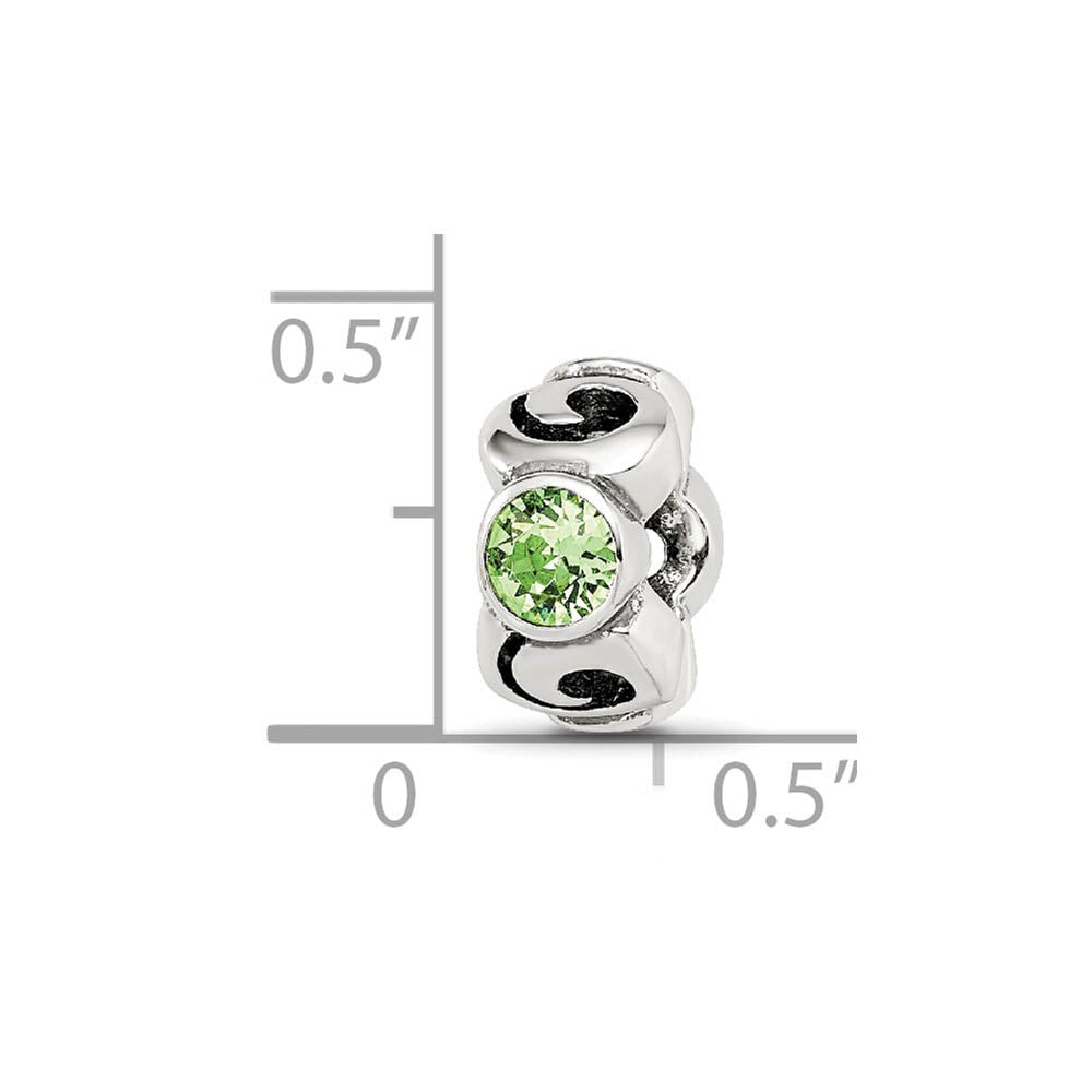 Alternate view of the Sterling Silver August Crystal Birthstone, 3-Stone Bead Charm by The Black Bow Jewelry Co.