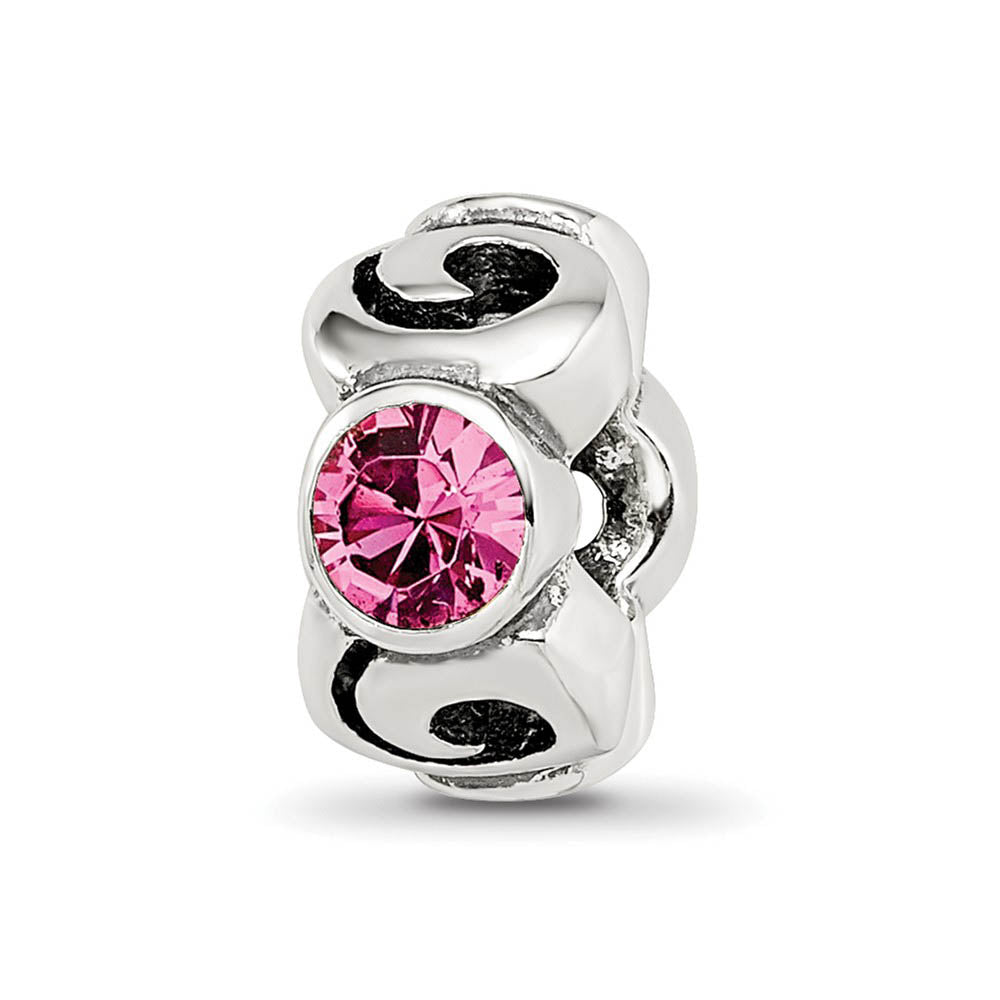 Sterling Silver October Crystal Birthstone, 3-Stone Bead Charm, Item B9469 by The Black Bow Jewelry Co.