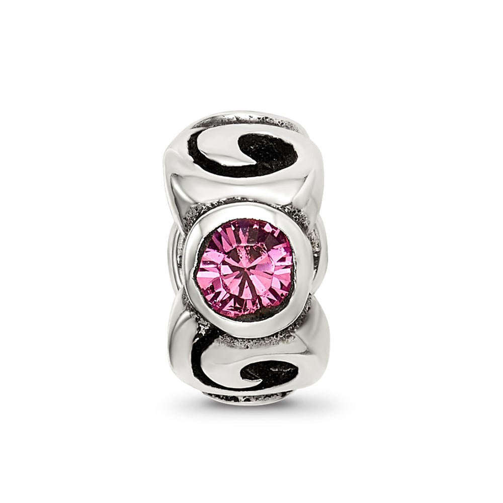 Alternate view of the Sterling Silver October Crystal Birthstone, 3-Stone Bead Charm by The Black Bow Jewelry Co.