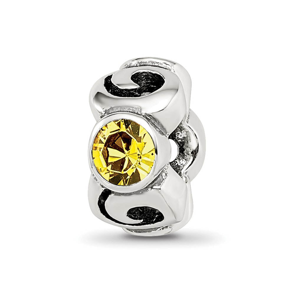 Sterling Silver November Crystal Birthstone, 3-Stone Bead Charm, Item B9470 by The Black Bow Jewelry Co.