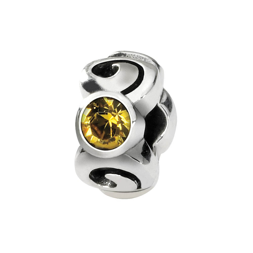 Sterling Silver November Crystal Birthstone, 3-Stone Bead Charm, Item B9470 by The Black Bow Jewelry Co.