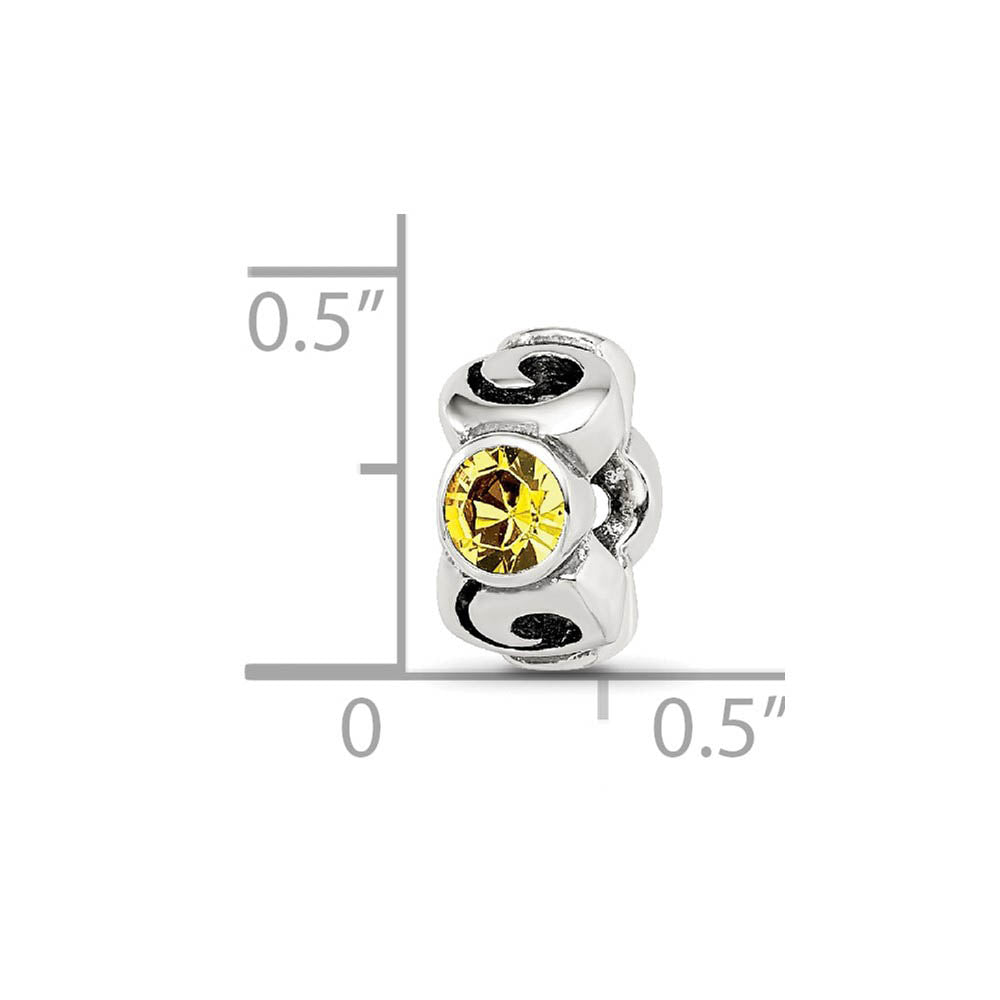 Alternate view of the Sterling Silver November Crystal Birthstone, 3-Stone Bead Charm by The Black Bow Jewelry Co.