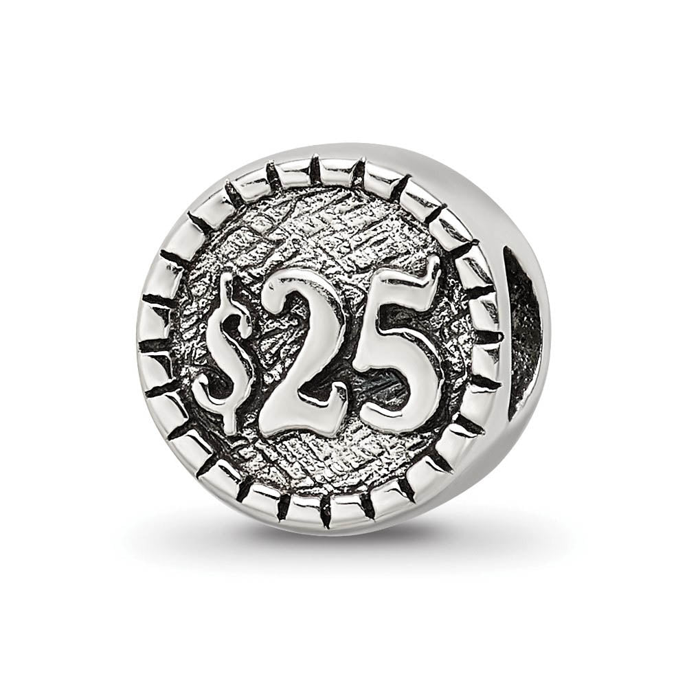 Alternate view of the Sterling Silver Double sided, Vegas Chip Bead Charm by The Black Bow Jewelry Co.