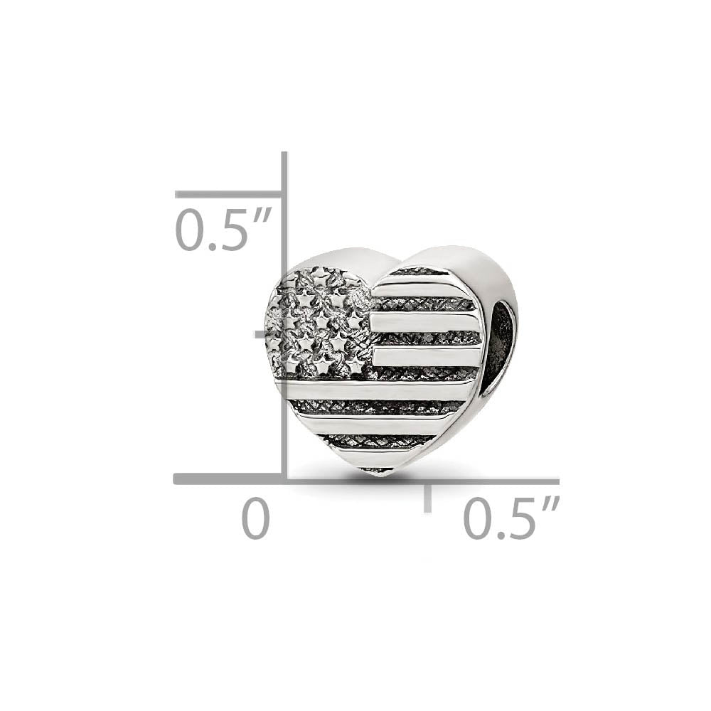 Alternate view of the Sterling Silver US Flag Heart Bead Charm by The Black Bow Jewelry Co.