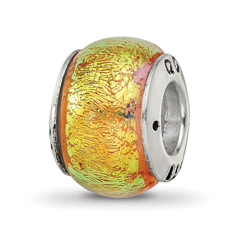 Dichroic Glass and Sterling Silver Yellow Bead Charm, 13mm, Item B9485 by The Black Bow Jewelry Co.