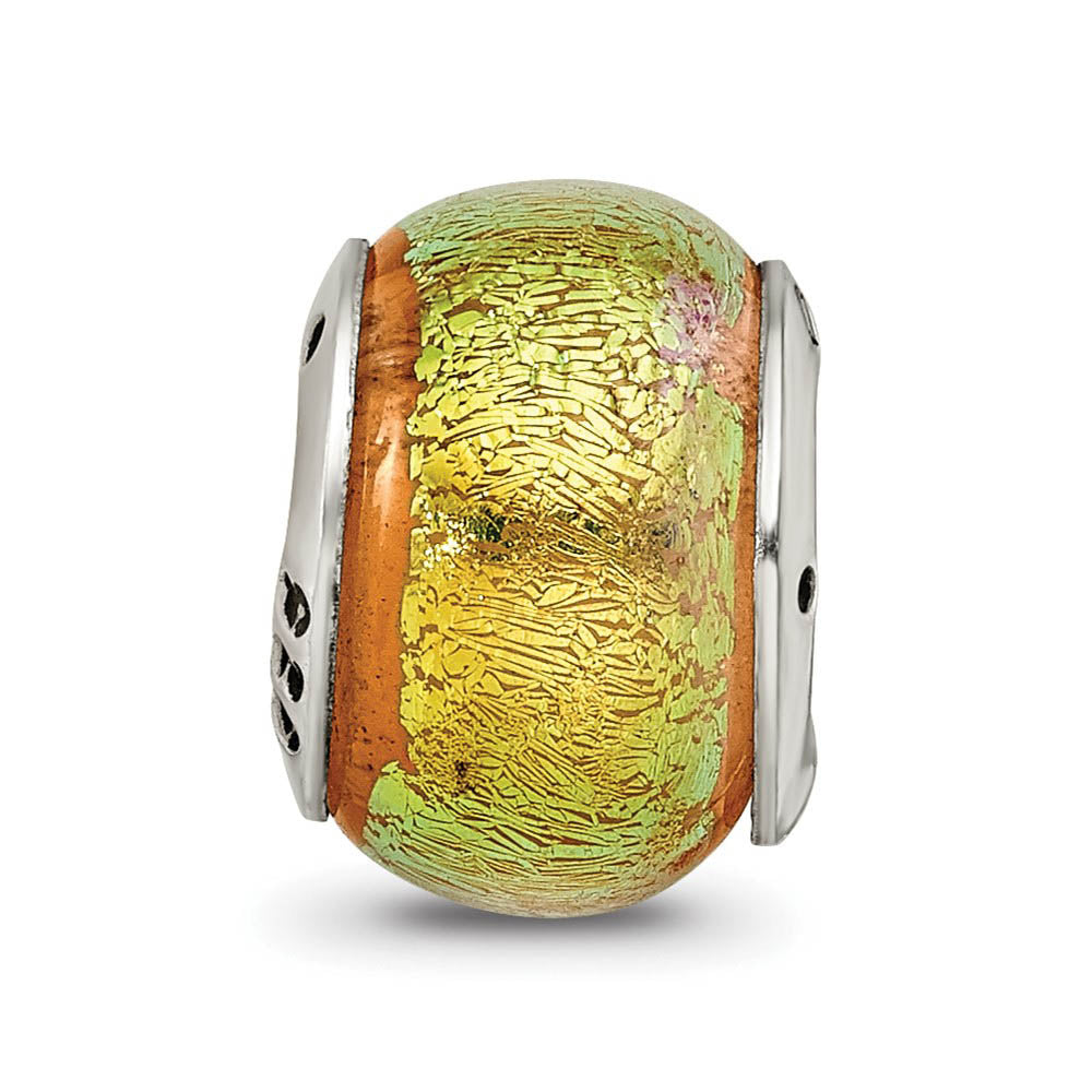 Alternate view of the Dichroic Glass and Sterling Silver Yellow Bead Charm, 13mm by The Black Bow Jewelry Co.