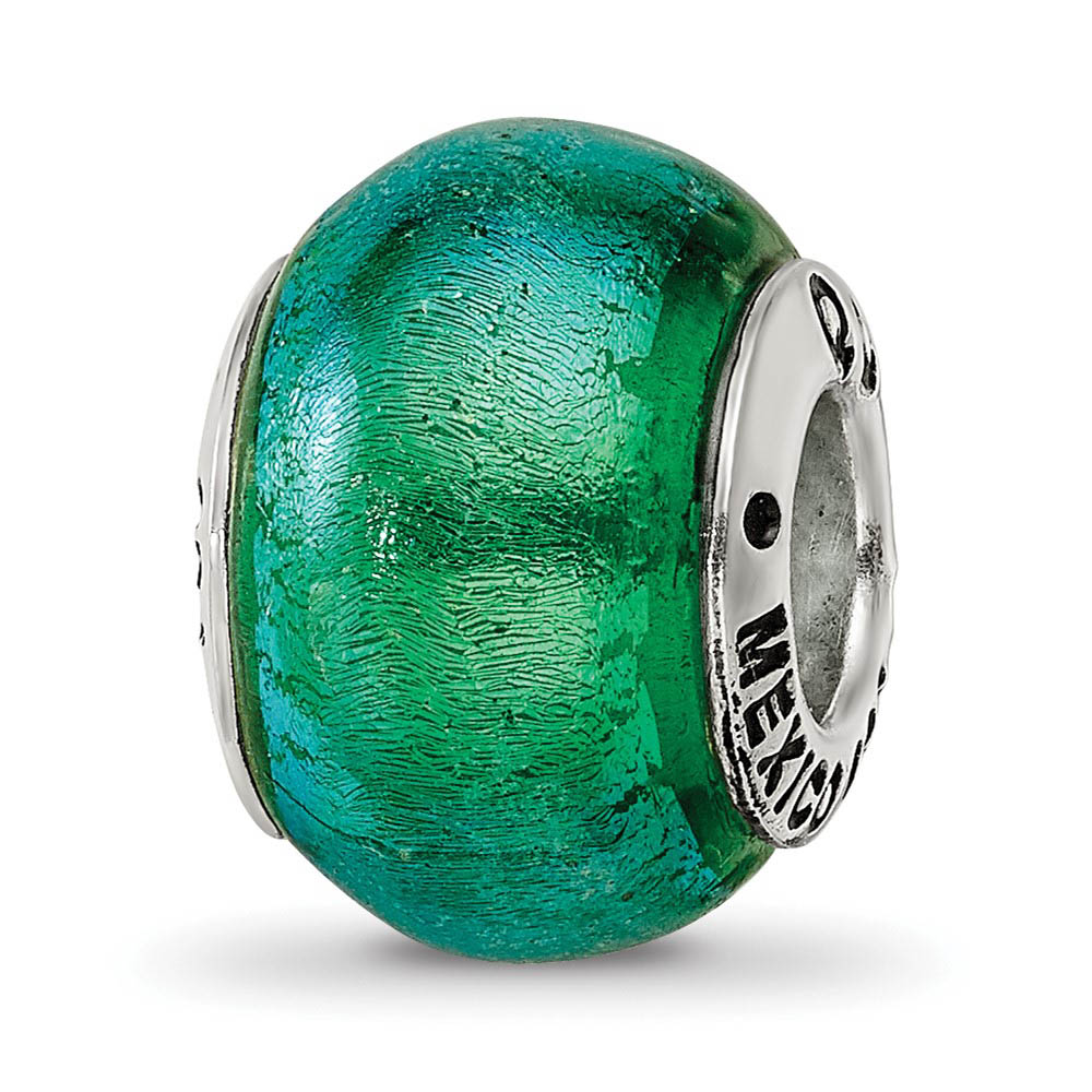 Blue & Green Dichroic Glass Sterling Silver Bead Charm, Item B9486 by The Black Bow Jewelry Co.