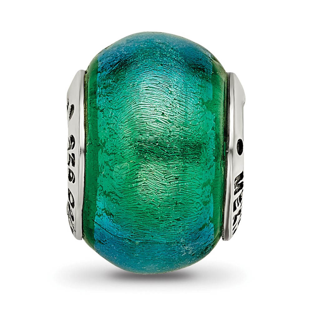 Alternate view of the Blue & Green Dichroic Glass Sterling Silver Bead Charm by The Black Bow Jewelry Co.