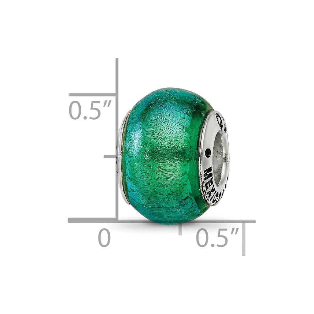 Alternate view of the Blue & Green Dichroic Glass Sterling Silver Bead Charm by The Black Bow Jewelry Co.